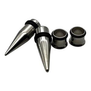 Stainless Steel Taper & Tunnel‎ Ear Stretching Kit Black O-Rings 10MM